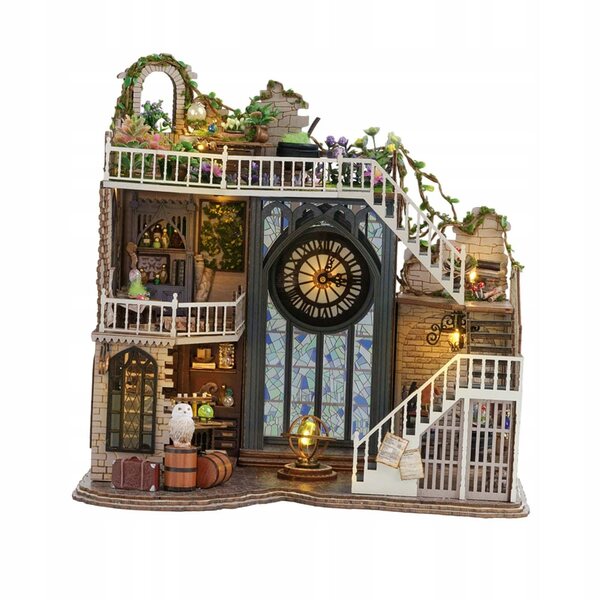 DIY Puppenhaus-Miniatur aus Holz mit Möbeln, Lichtern und Dekorationen
