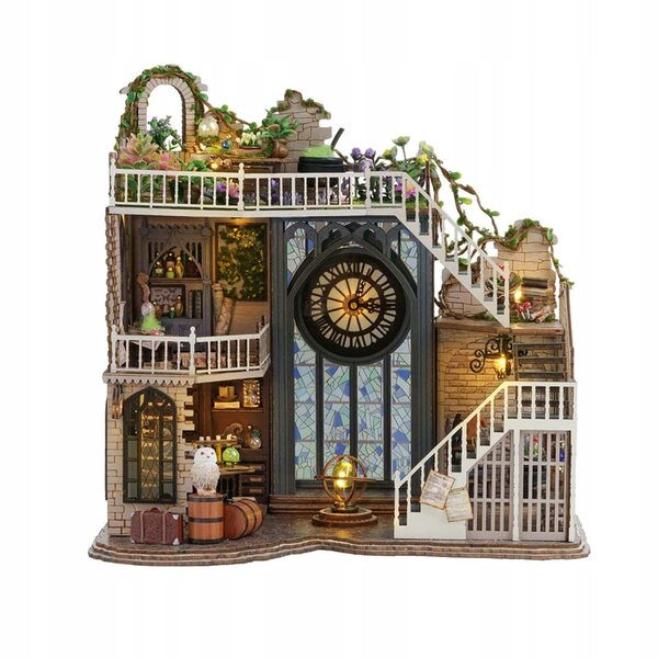 DIY Puppenhaus-Miniatur aus Holz mit Möbeln, Lichtern und Dekorationen