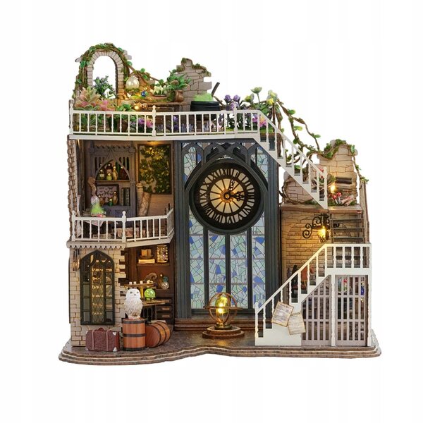 DIY Puppenhaus-Miniatur aus Holz mit Möbeln, Lichtern und Dekorationen