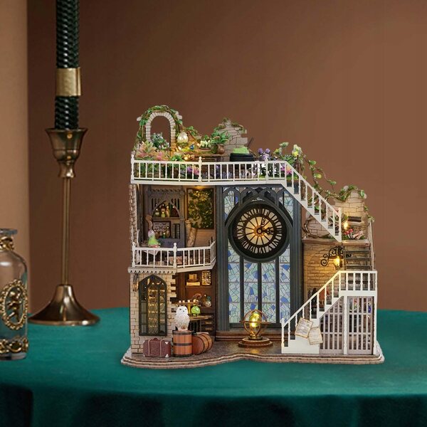 DIY Puppenhaus-Miniatur aus Holz mit Möbeln, Lichtern und Dekorationen