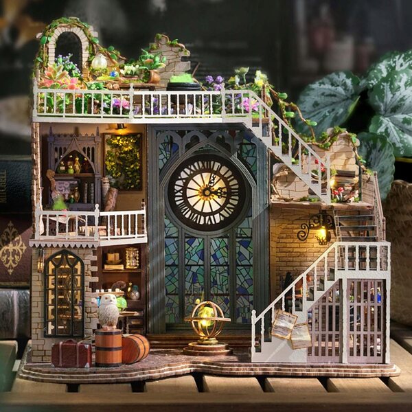 DIY Puppenhaus-Miniatur aus Holz mit Möbeln, Lichtern und Dekorationen