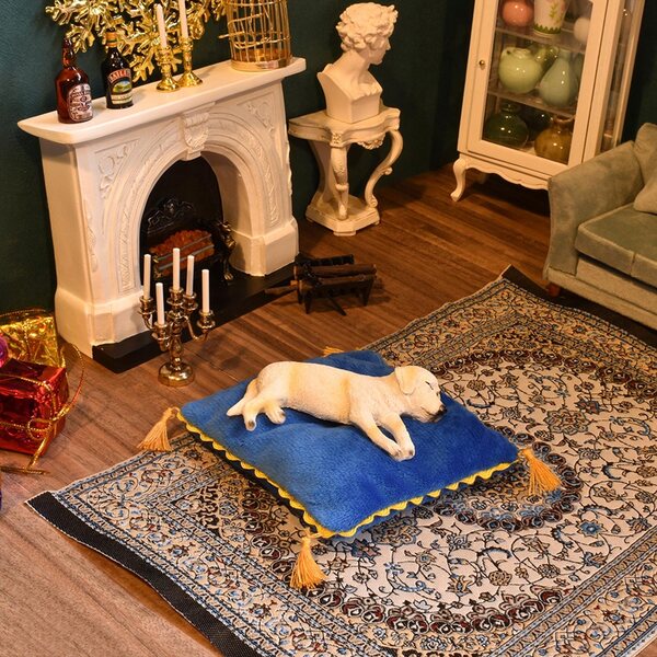 Mini cuscino blu in flanella per casa delle bambole 1/6 - decorazione lussuosa