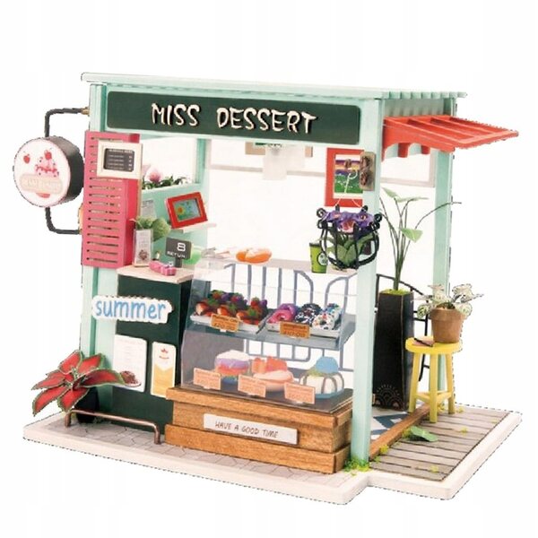 DIY Puppenhaus-Miniatur aus Holz mit Dessertzubehör und LED-Lichtern