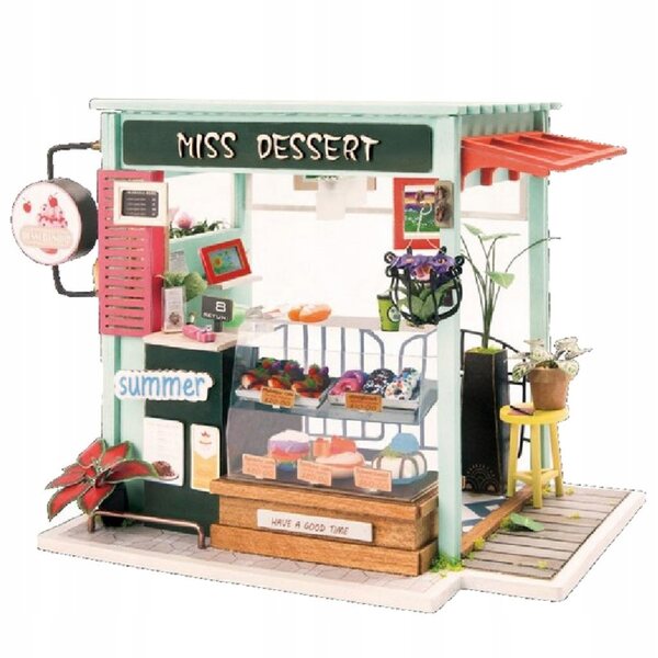 DIY Puppenhaus-Miniatur aus Holz mit Dessertzubehör und LED-Lichtern