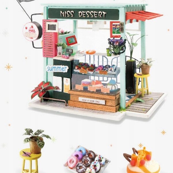 DIY Puppenhaus-Miniatur aus Holz mit Dessertzubehör und LED-Lichtern