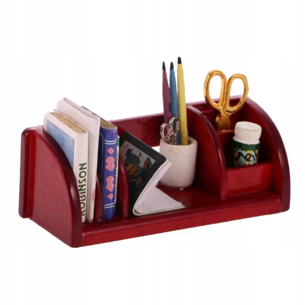 Miniatuur studeertafel en plank voor houten poppenhuis op schaal 1:12