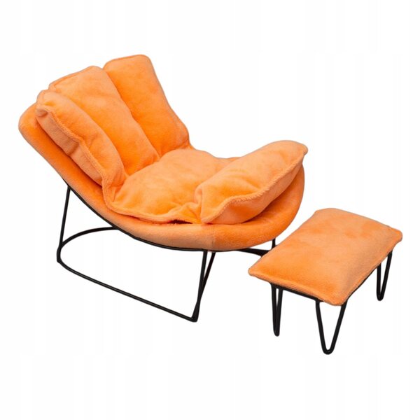 Fotel bujany in miniatura in ferro battuto scala 1/6 con design vintage arancione