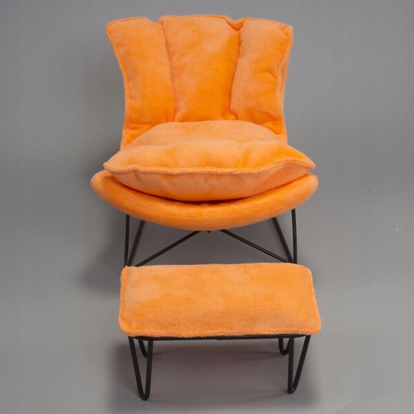 Fotel bujany in miniatura in ferro battuto scala 1/6 con design vintage arancione
