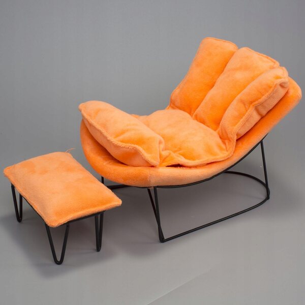 Fotel bujany in miniatura in ferro battuto scala 1/6 con design vintage arancione