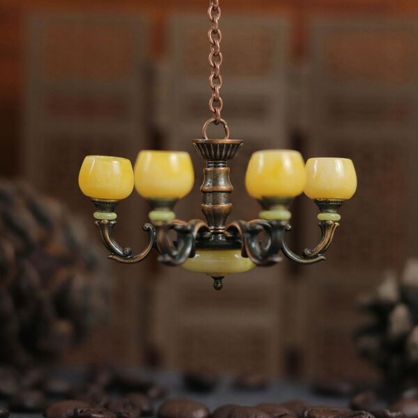 Lustre miniature en métal pour maisons de poupées, échelle 1:12, couleur bronze