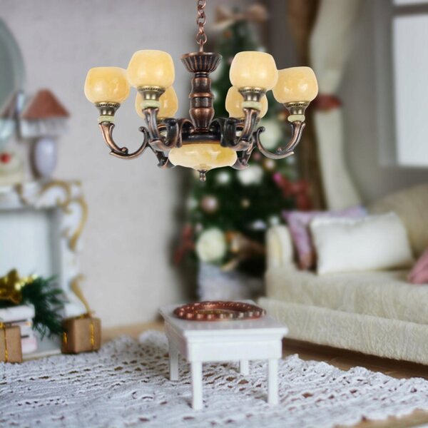 Lustre miniature en métal pour maisons de poupées, échelle 1:12, couleur bronze