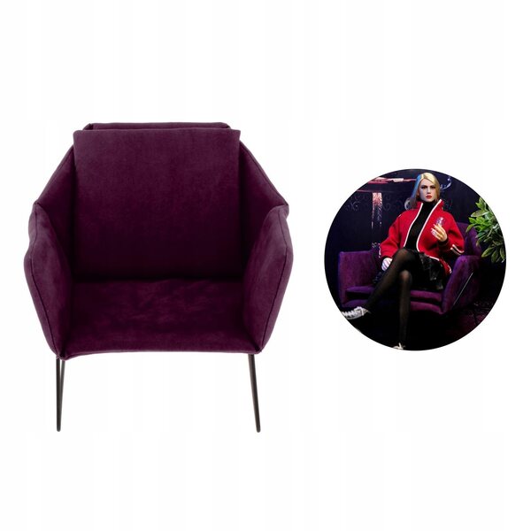 Miniature sofa 1/6 til dukkehus i lilla fløjl - moderne møbler