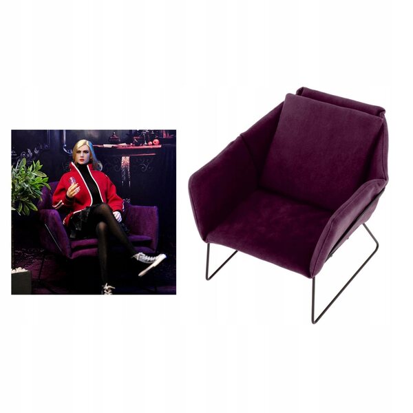 Miniature sofa 1/6 til dukkehus i lilla fløjl - moderne møbler