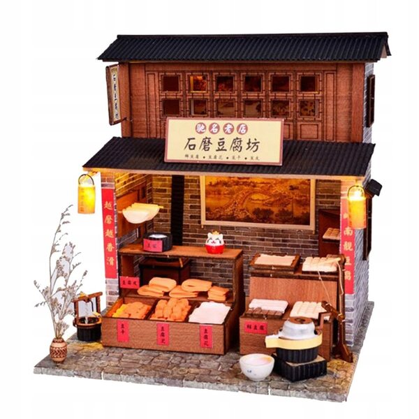 DIY Puppenhaus-Miniatur-Set 1:24 mit Möbeln und LED, handgefertigtes Holz