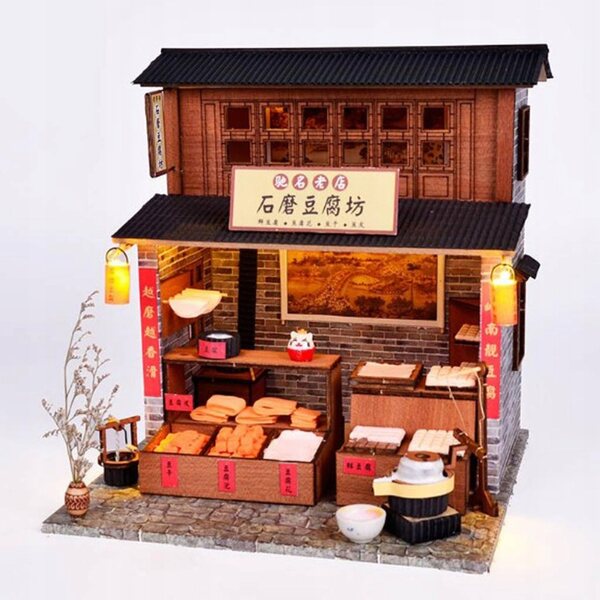 DIY Puppenhaus-Miniatur-Set 1:24 mit Möbeln und LED, handgefertigtes Holz