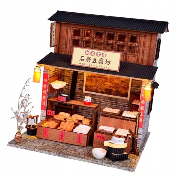 DIY Puppenhaus-Miniatur-Set 1:24 mit Möbeln und LED, handgefertigtes Holz