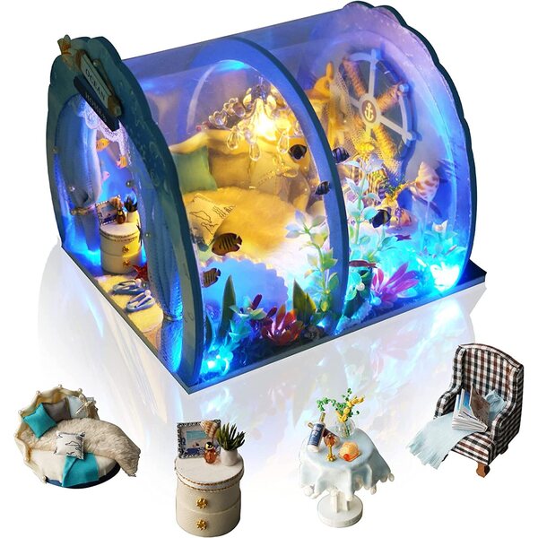 Casa delle bambole marina DIY con illuminazione LED in legno alta 30 cm