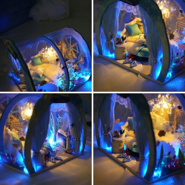 Casa delle bambole marina DIY con illuminazione LED in legno alta 30 cm