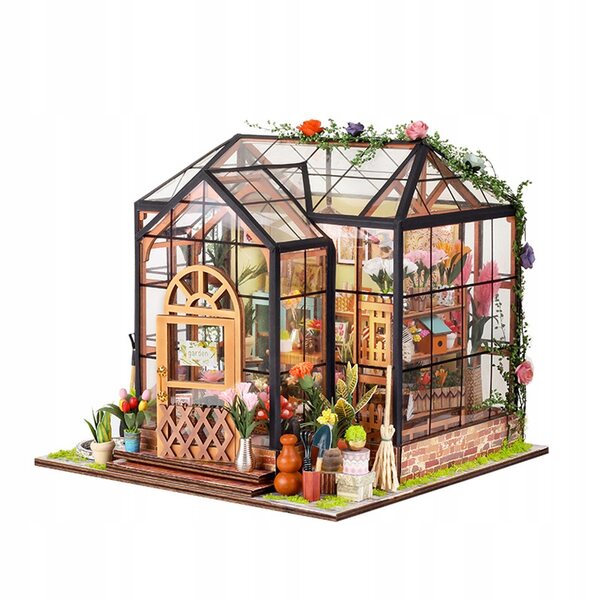 Ein hölzernes Puppenhaus zum Zusammenbauen, kreatives Geschenk für Erwachsene und Jugendliche