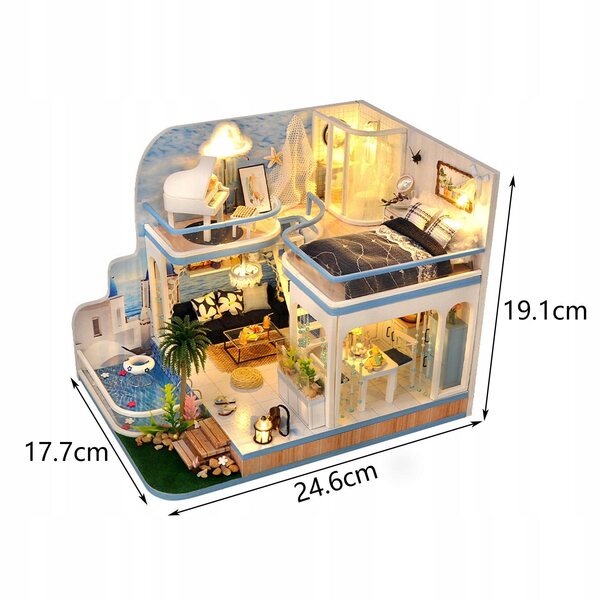 3D-Puzzle-Puppenhaus aus Holz mit LED und DIY-Miniaturmöbeln