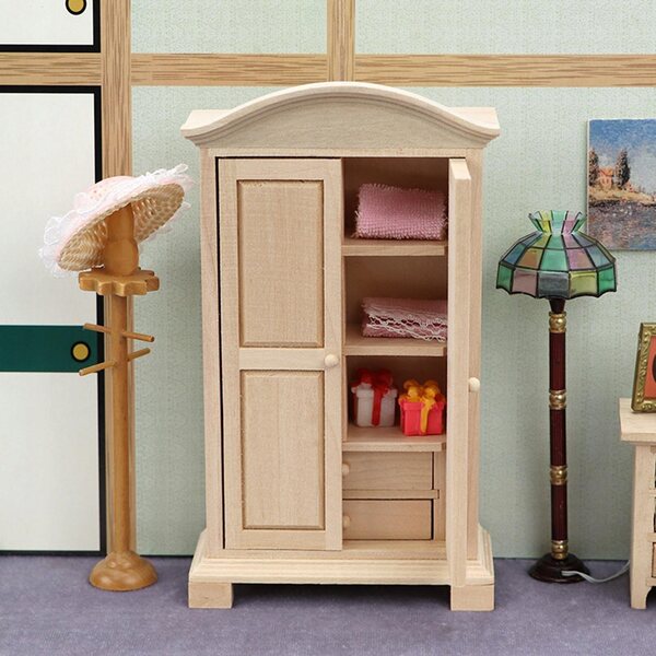 Miniatura Armadio 2 Ante in Legno per Casa delle Bambole in Scala 1:12