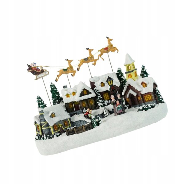 Figurina Xmas Snow Village con luci LED e musica per decorazioni natalizie