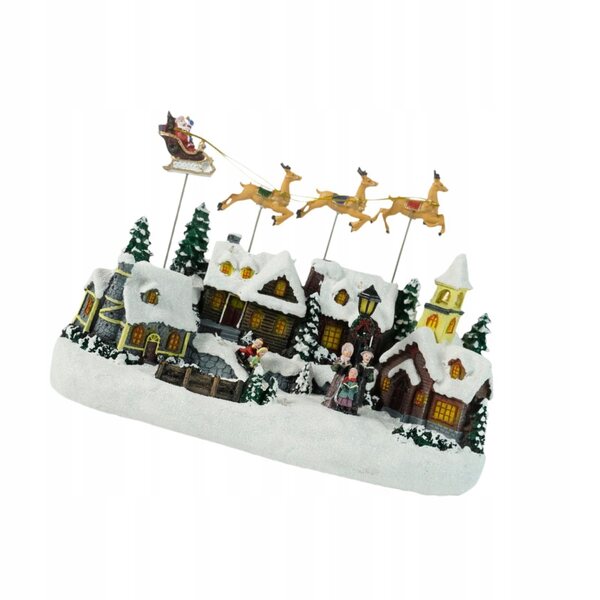 Figurina Xmas Snow Village con luci LED e musica per decorazioni natalizie
