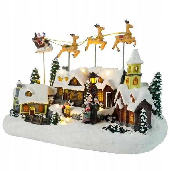Figurina Xmas Snow Village con luci LED e musica per decorazioni natalizie
