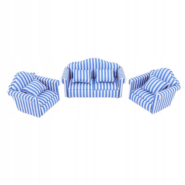 Set di 3 divani in pino e tessuto per casa delle bambole in scala 1:12