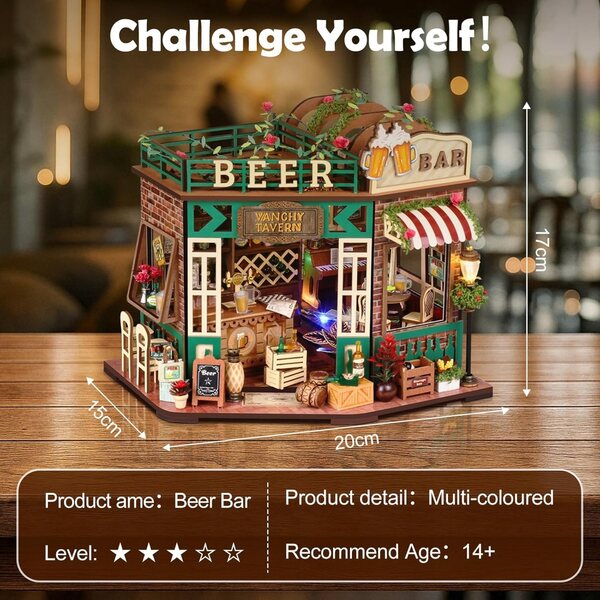 Miniatura Beer Bar con LED da assemblare - Casa delle bambole in legno completa