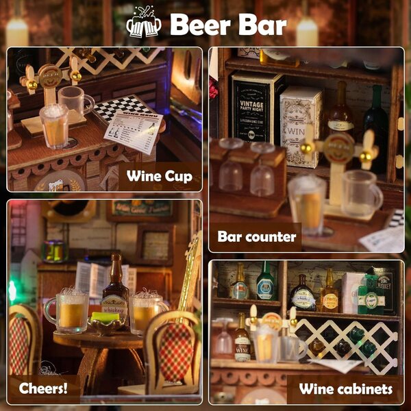 Miniatura Beer Bar con LED da assemblare - Casa delle bambole in legno completa