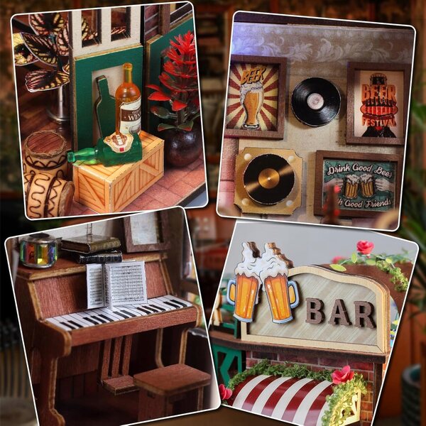 Miniatura Beer Bar con LED da assemblare - Casa delle bambole in legno completa