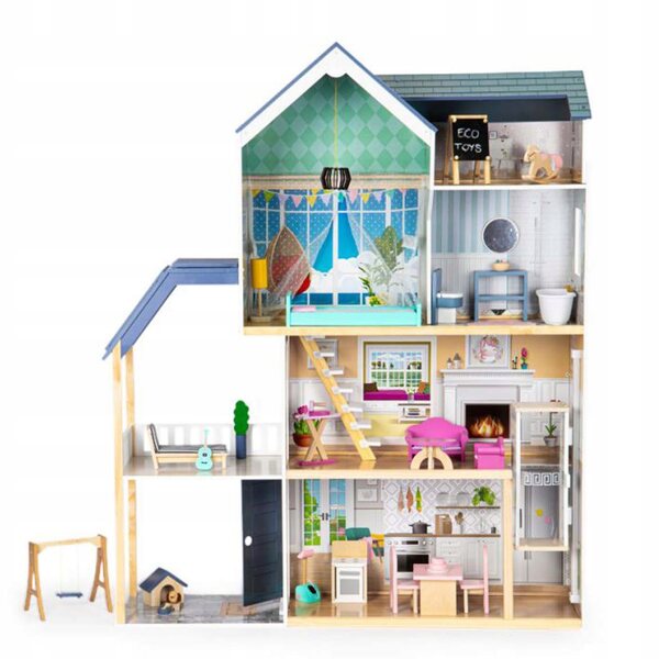 Casa ecogiocattoli per bambole in legno 138,5 cm certificato CE EN 71 per bambini 3+