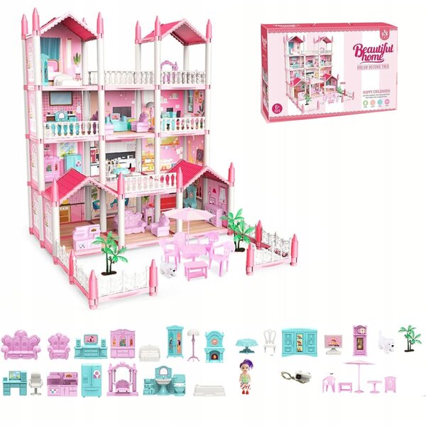 Casa per Bambole Bedee 11 Stanze, 4 Bambole e Luci Decorativi, 61 cm