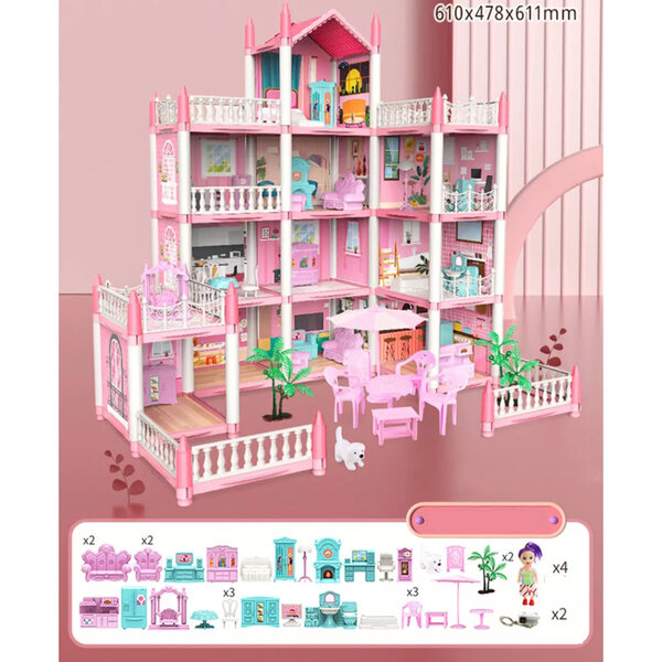 Casa per Bambole Bedee 11 Stanze, 4 Bambole e Luci Decorativi, 61 cm