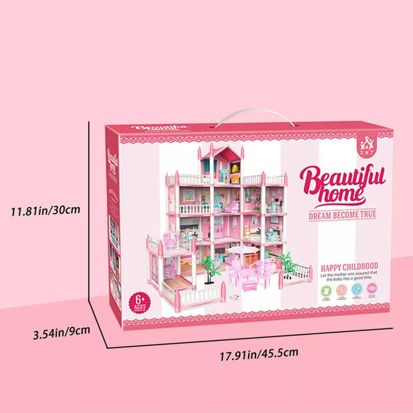 Casa per Bambole Bedee 11 Stanze, 4 Bambole e Luci Decorativi, 61 cm