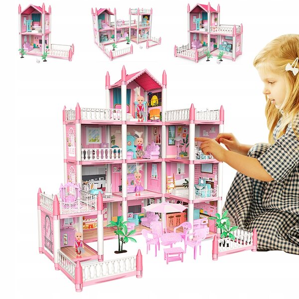 Grande casa delle bambole DIY 61x48x61 cm con illuminazione LED per bambini