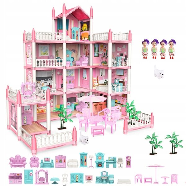 Grande casa delle bambole DIY 61x48x61 cm con illuminazione LED per bambini