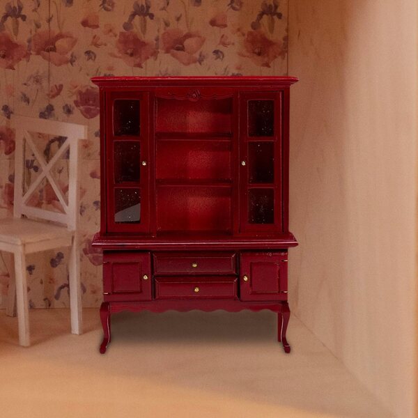 Miniatur-Bücherregal aus Holz für Puppenhäuser im Maßstab 1:12, rote Farbe