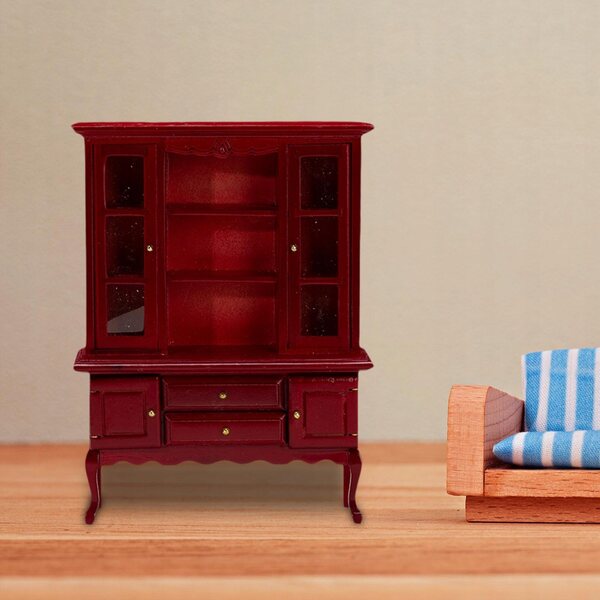 Miniatur-Bücherregal aus Holz für Puppenhäuser im Maßstab 1:12, rote Farbe