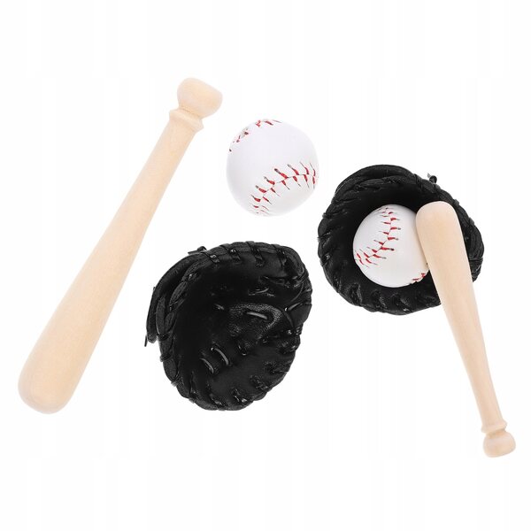 Miniatur-Baseball-Set mit Holzschlägern, Handschuhen und Bällen für Puppen
