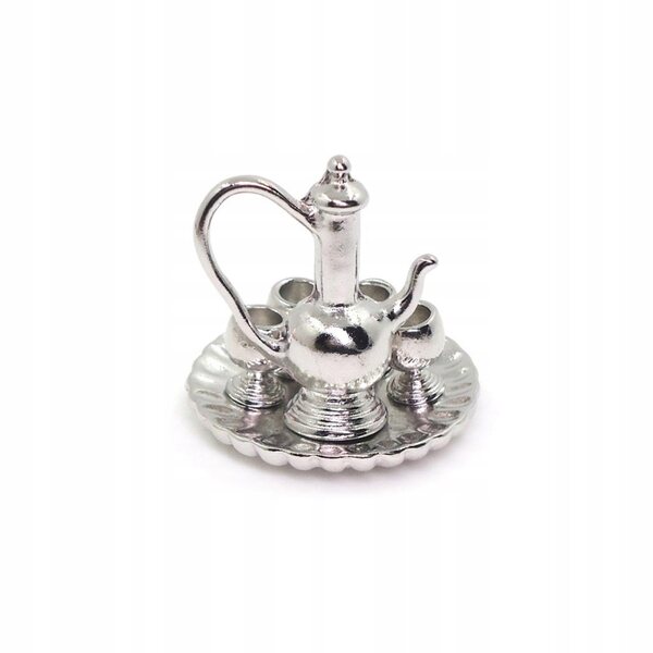 Set di 6 set di tazze e vassoi in miniatura per casa delle bambole 1:12 in Metallo