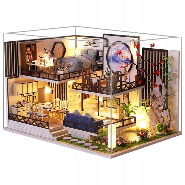 3D-Puppenhaus aus Holz mit Möbeln und DIY-LED-Lichtern