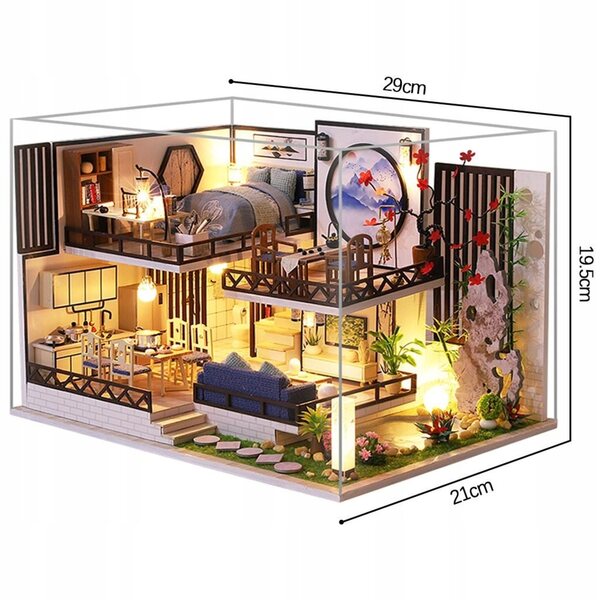 3D-Puppenhaus aus Holz mit Möbeln und DIY-LED-Lichtern
