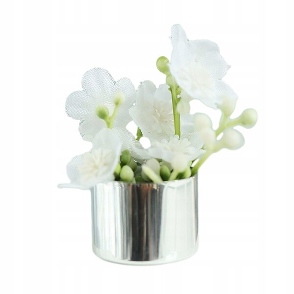 Miniatura Pianta in Vaso per Casa delle Bambole 1/12 con Fiori Bianchi