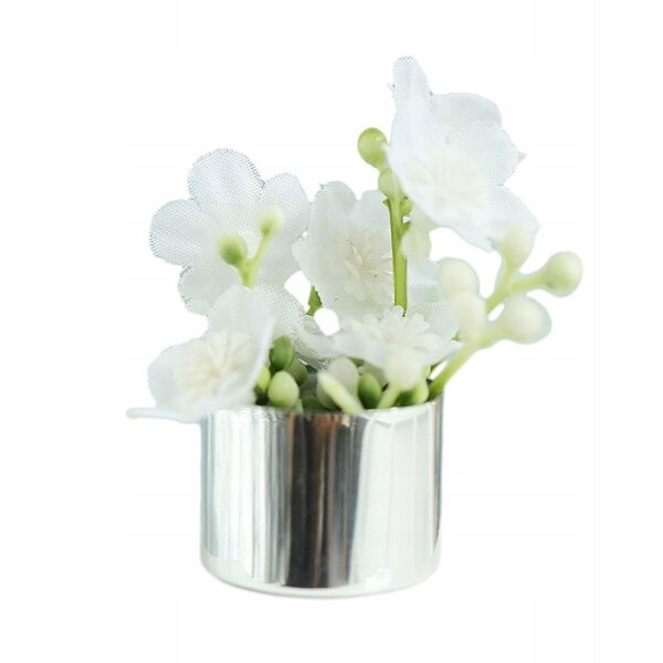 Miniatura Pianta in Vaso per Casa delle Bambole 1/12 con Fiori Bianchi