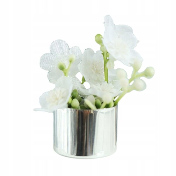 Miniatura Pianta in Vaso per Casa delle Bambole 1/12 con Fiori Bianchi