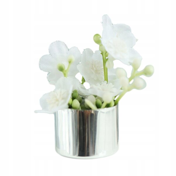 Miniatura Pianta in Vaso per Casa delle Bambole 1/12 con Fiori Bianchi