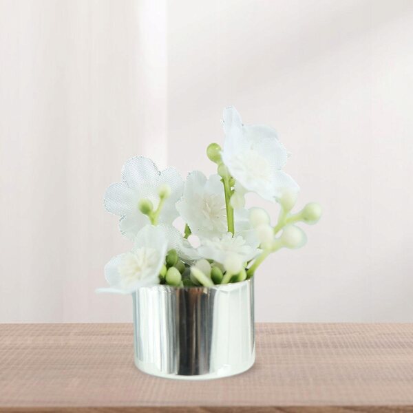 Miniatura Pianta in Vaso per Casa delle Bambole 1/12 con Fiori Bianchi