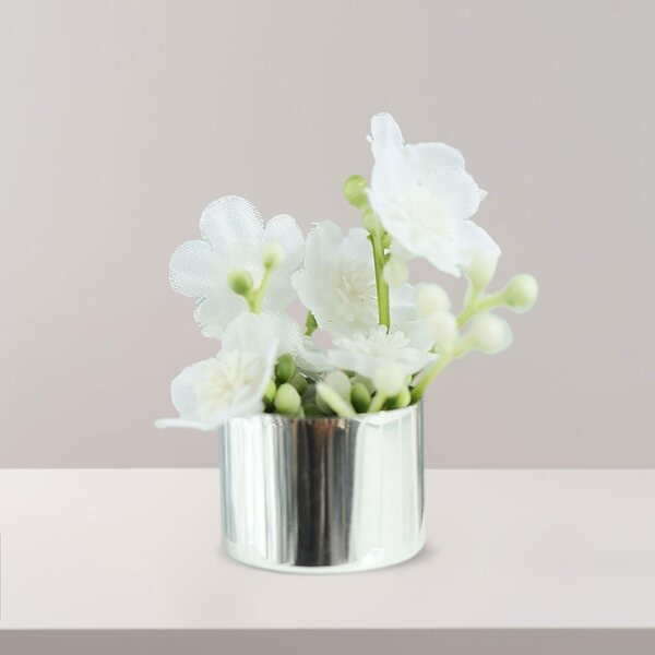 Miniatura Pianta in Vaso per Casa delle Bambole 1/12 con Fiori Bianchi